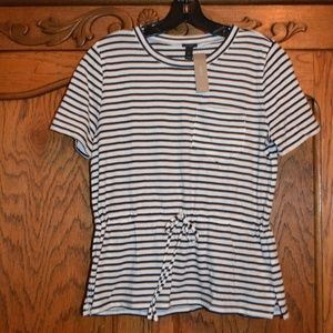 J Crew Blue White Stripe Cinch Top Shirt SMALL